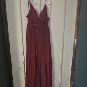 City Triangles Burgundy Maxi Dress with Spaghetti Straps